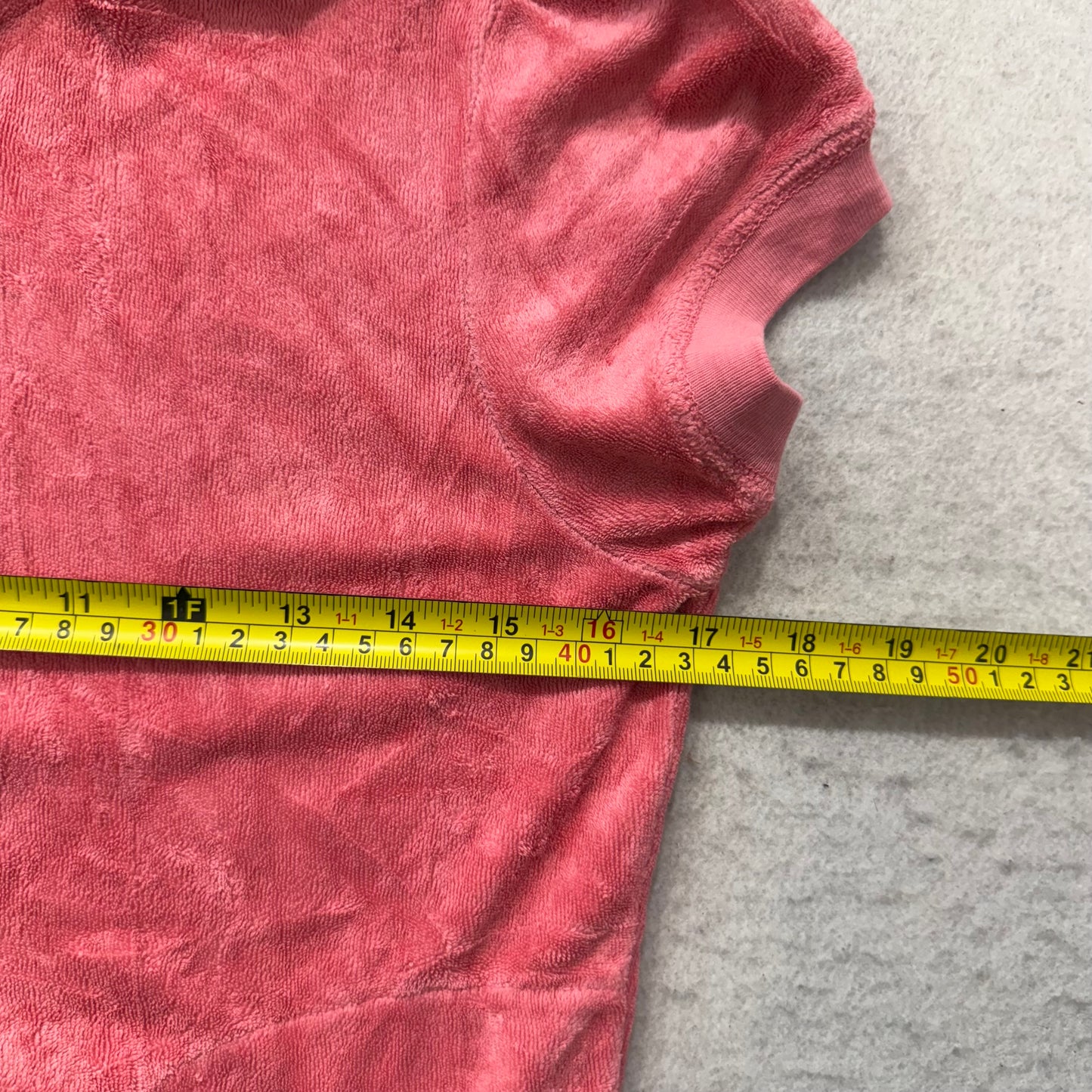 RARE Juicy Couture Womens Pink Terry Cloth Zip-Up Hoodie Short Sleeve Y2k Size M