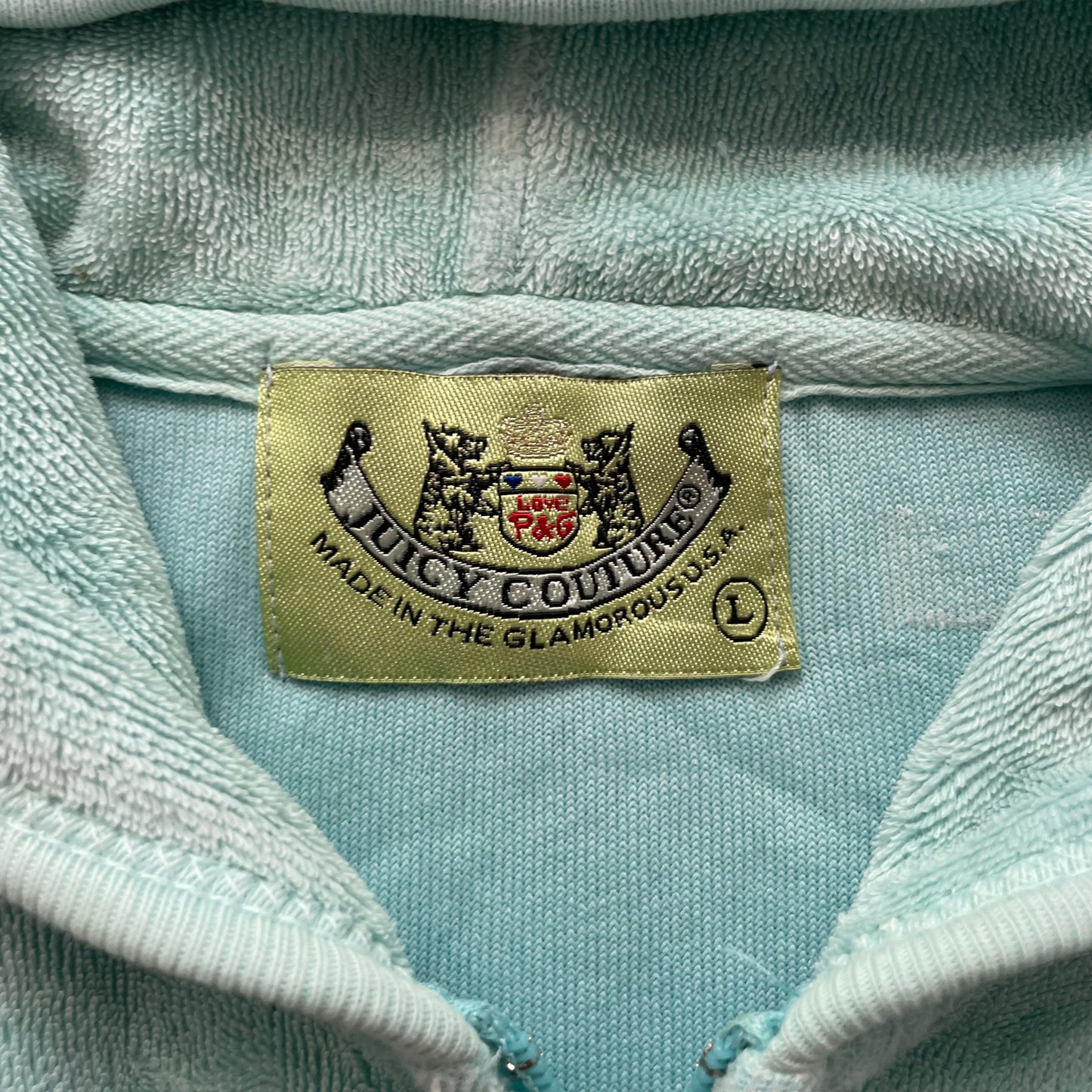 2003 Vintage Juicy Couture Women's Light Teal Terry Cloth Full Zip Hoodie Size L