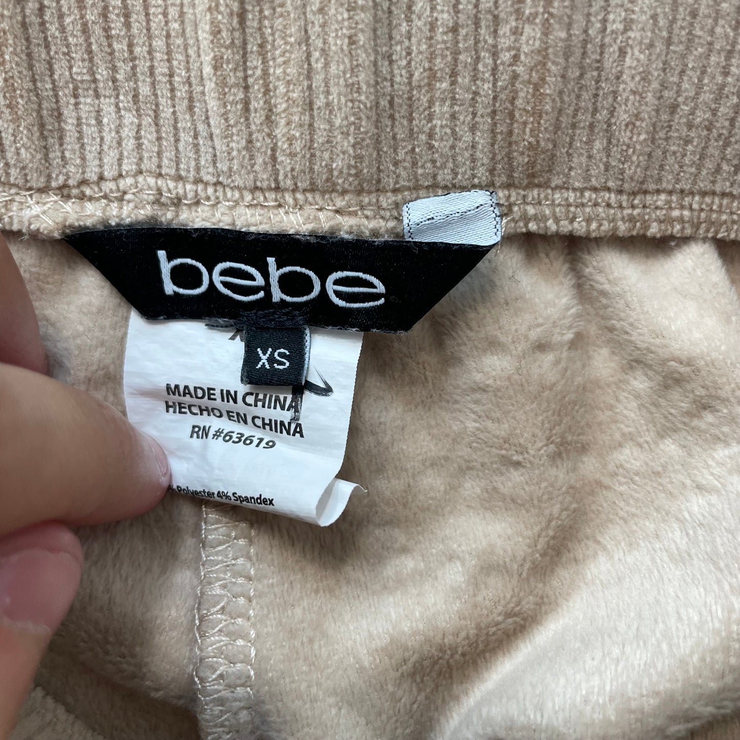 Bebe Women's Beige Velour Flared Leg Track Pant Drawstring Pocket Casual Size XS