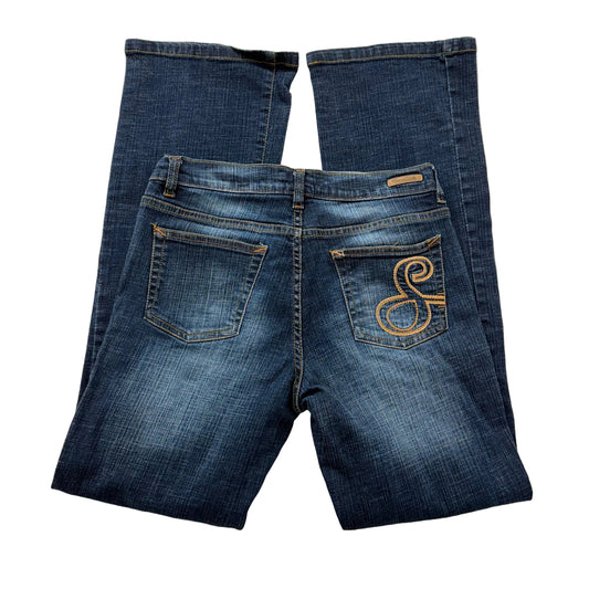 Southpole Blue Flared Bootcut Jean Back Logo Embroidered Low Rise Stretch Size 7