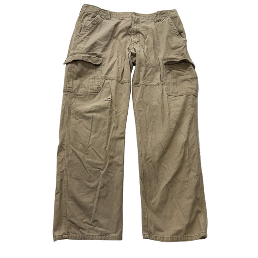 Wrangler Men's Khaki Cotton Relaxed Fit Cargo Pants Distressed Pocket Size 38x32
