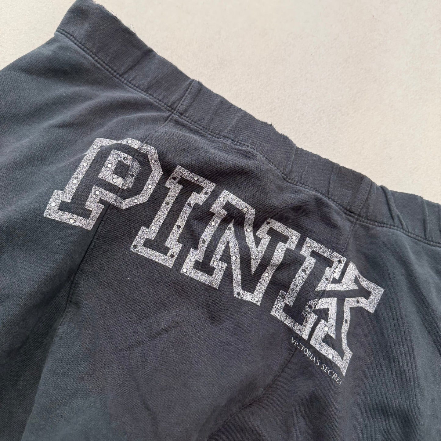 Vintage Victoria’s Secret PINK Women black Cotton Track Pant Rhinestone Design Size XS