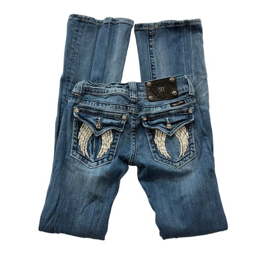 RARE Miss Me Angle Wings Flared Embellished Bootcut Jeans Low Rise Size 25