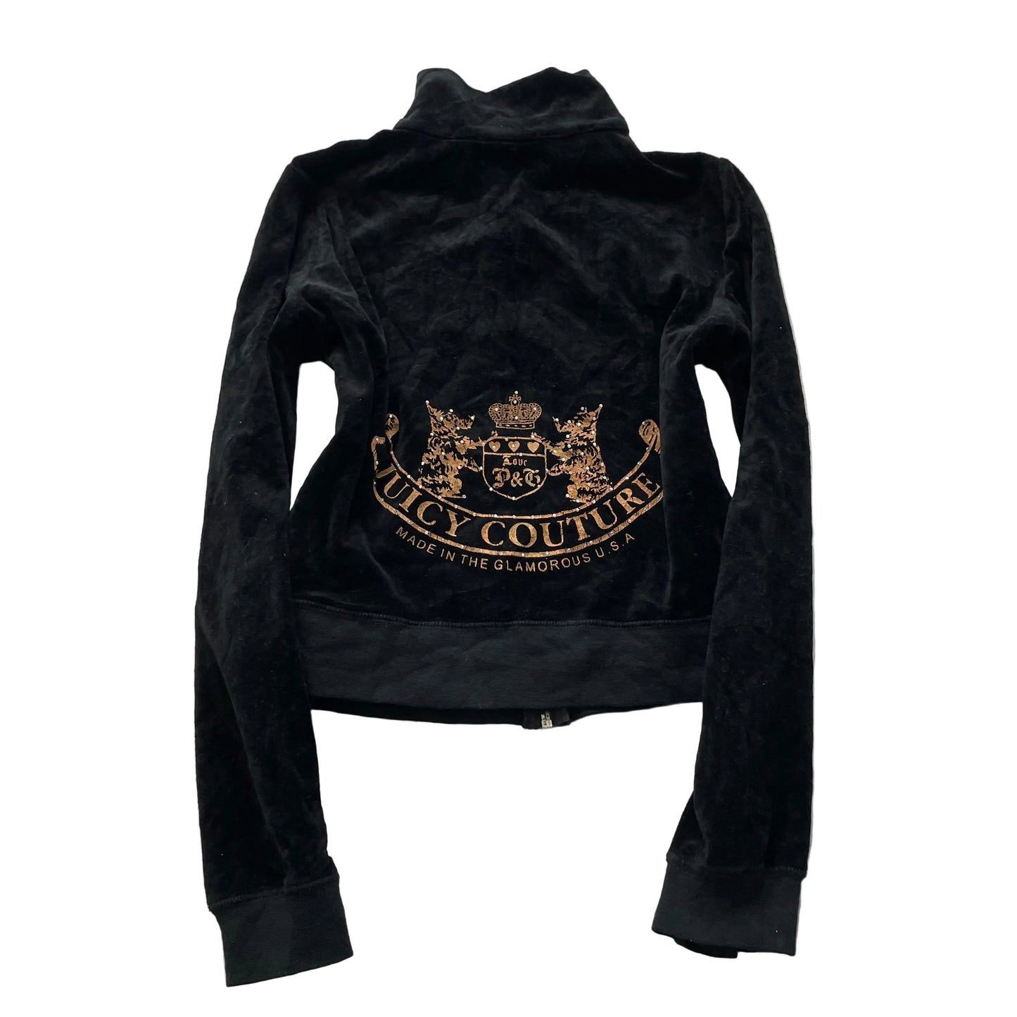Vintage Juicy Couture Scottie Dogs Women Black Velour Zip-Up Track Jacket Size S