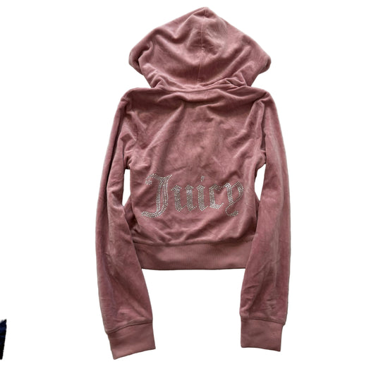 Juicy Couture Women's Dusty Rose Velour Zip-Up Hoodie Rhinestone Logo Y2K Size S
