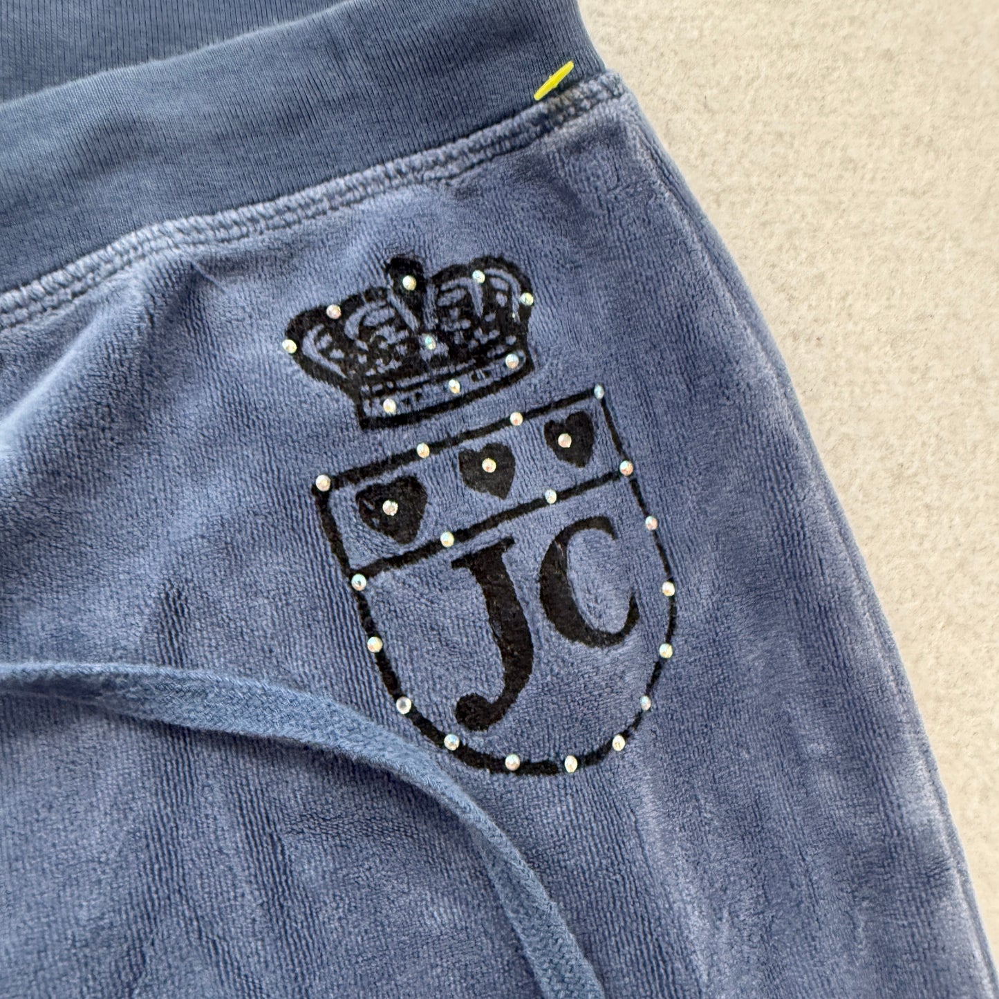 Juicy Couture Womens Navy Blue Velour Flared Track Pants Rhinestones Logo Size M