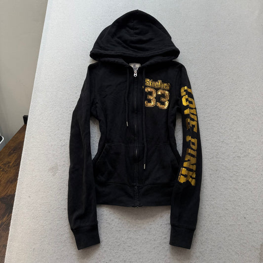 Victoria's Secret PINK Pittsburgh Steelers Women Black Fleece Zip-Up Hoodie - XS