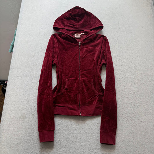 Vintage Juicy Couture Scottie Dogs Women's Maroon Velour Zip-Up Hoodie Size S