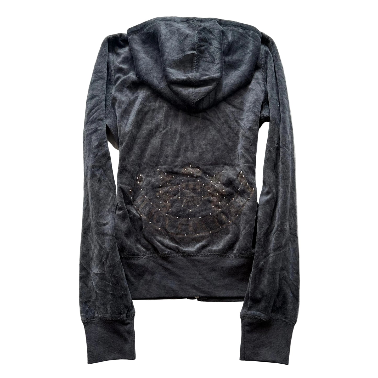 Vintage Juicy Couture Scottie Dogs Womens Deep Gray Velour Hoodie Rhinestone - S
