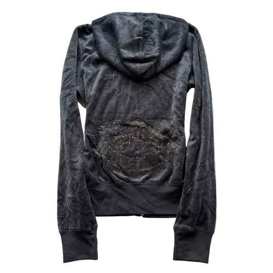 Vintage Juicy Couture Scottie Dogs Womens Deep Gray Velour Hoodie Rhinestone - S