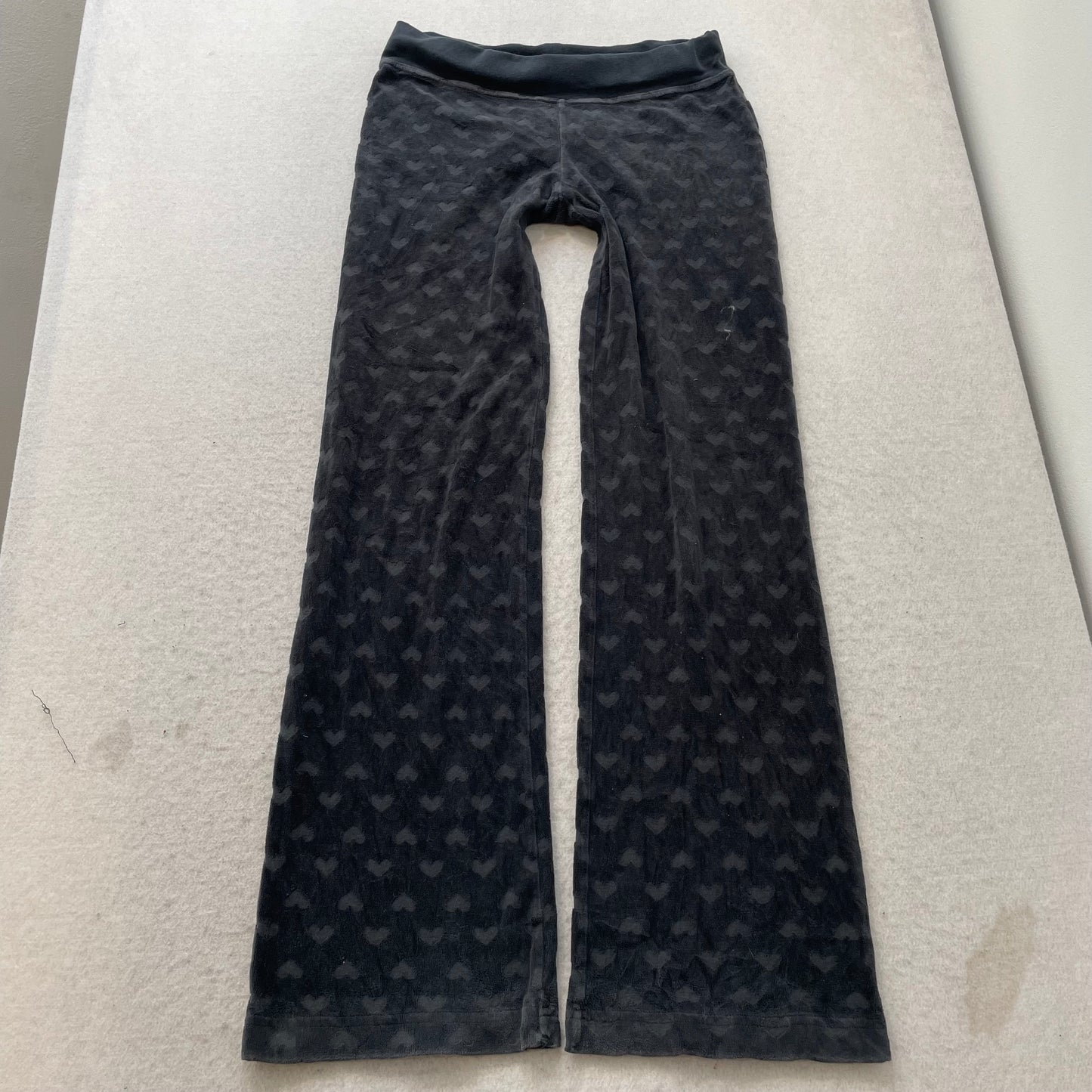 Juicy Couture Women Black Velour Flare Track Pant All-Over Embossed Heart Size P
