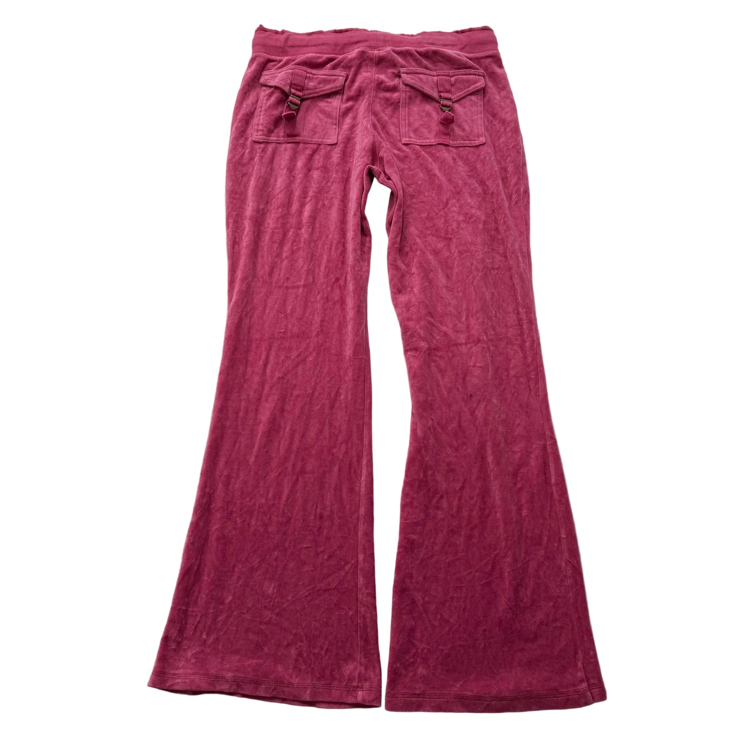 Vintage Juicy Couture Women Dark Pink Flare Track Pant Buckle Flap Pocket Size L