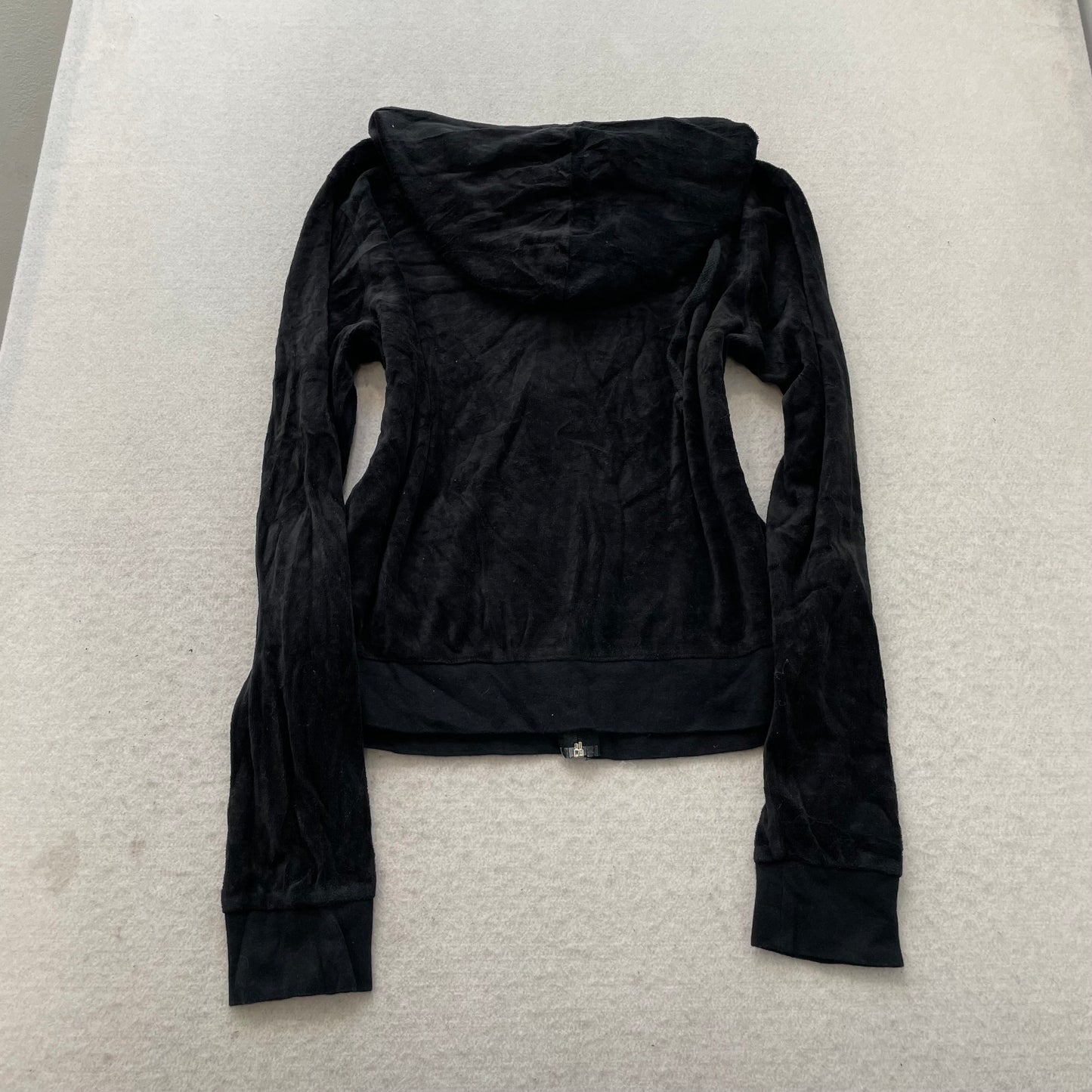 Vintage Juicy Couture Womens Black Velour Tracksuit Set Y2k Hoodie & Pant Size L