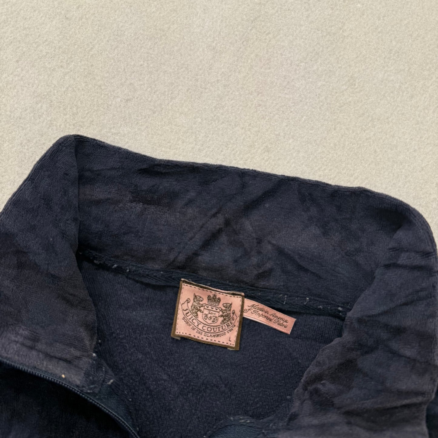 Vintage Juicy Couture Women's Navy Blue Velour Full Zip Track Jacket Y2K Size L