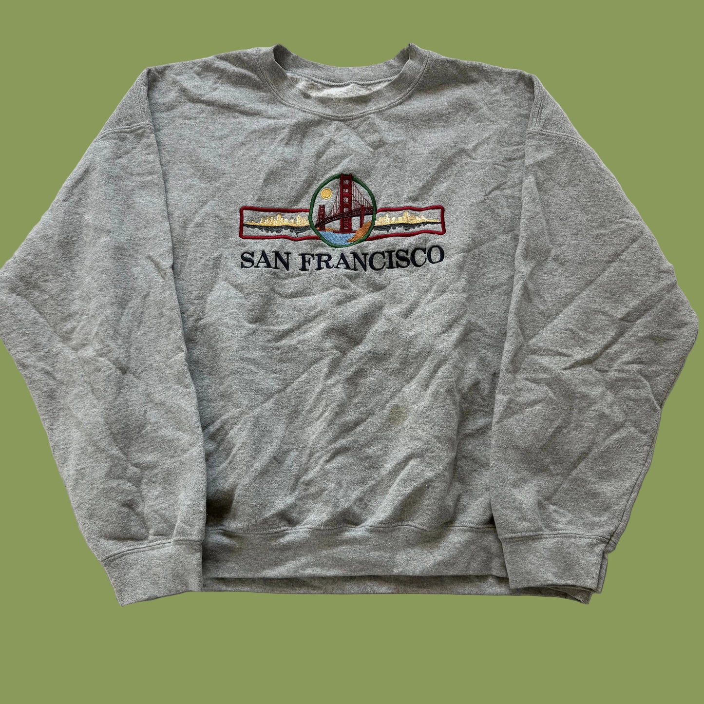 Vtg San Francisco Unisex Gray Crewneck Sweatshirt Gate Bridge Embroidered Size M