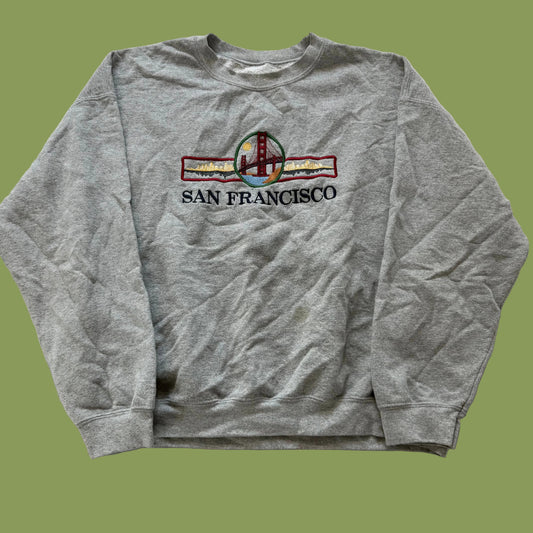 Vtg San Francisco Unisex Gray Crewneck Sweatshirt Gate Bridge Embroidered Size M