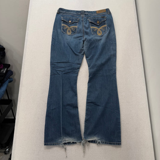 Seven7 Blue Denim Bootcut Jeans Embroidered Flap Back Pockets Size 16