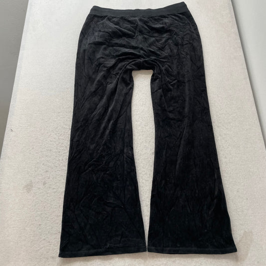 Vintage Juicy Couture Women's Black Velour Flared Track Pants Drawstring Size L