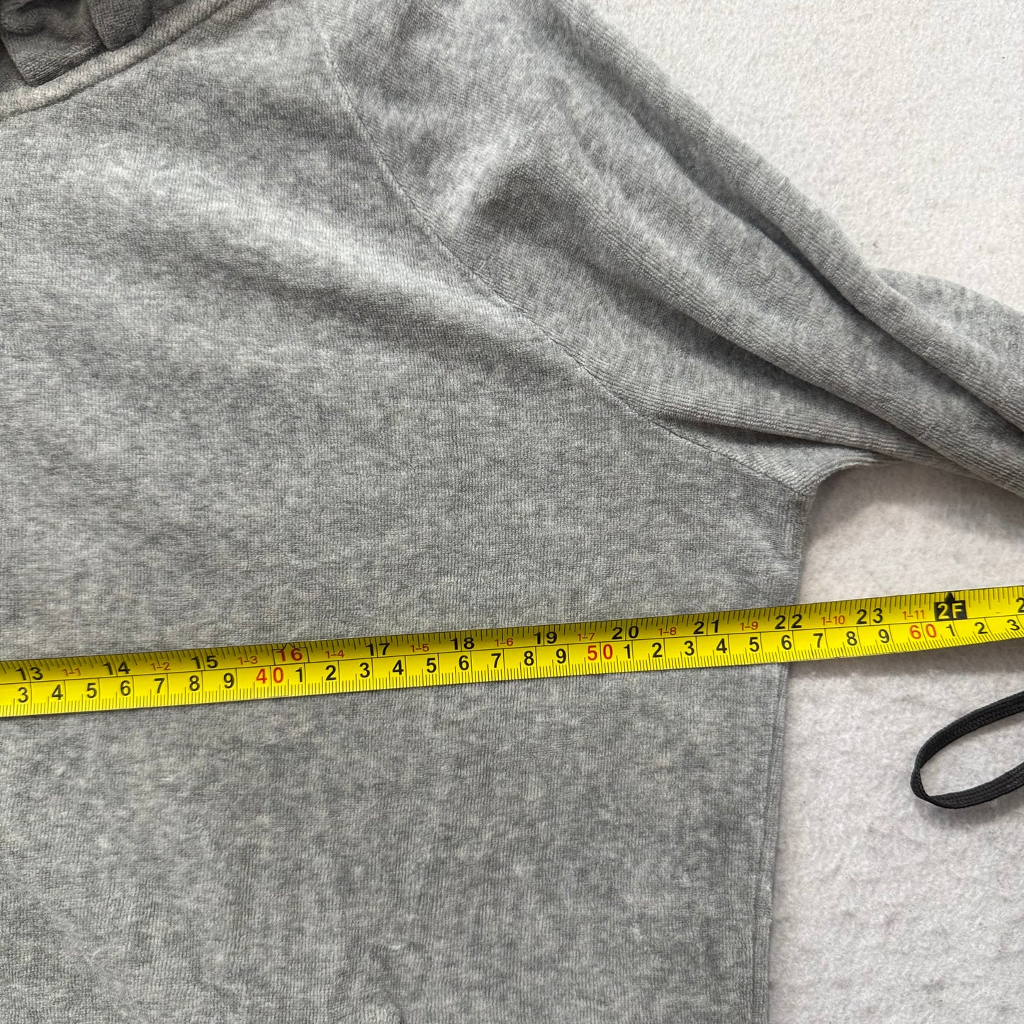 Juicy Couture Women's Gray Velour Full Zip Hoodie Striped Cuffs & Hem Size XL