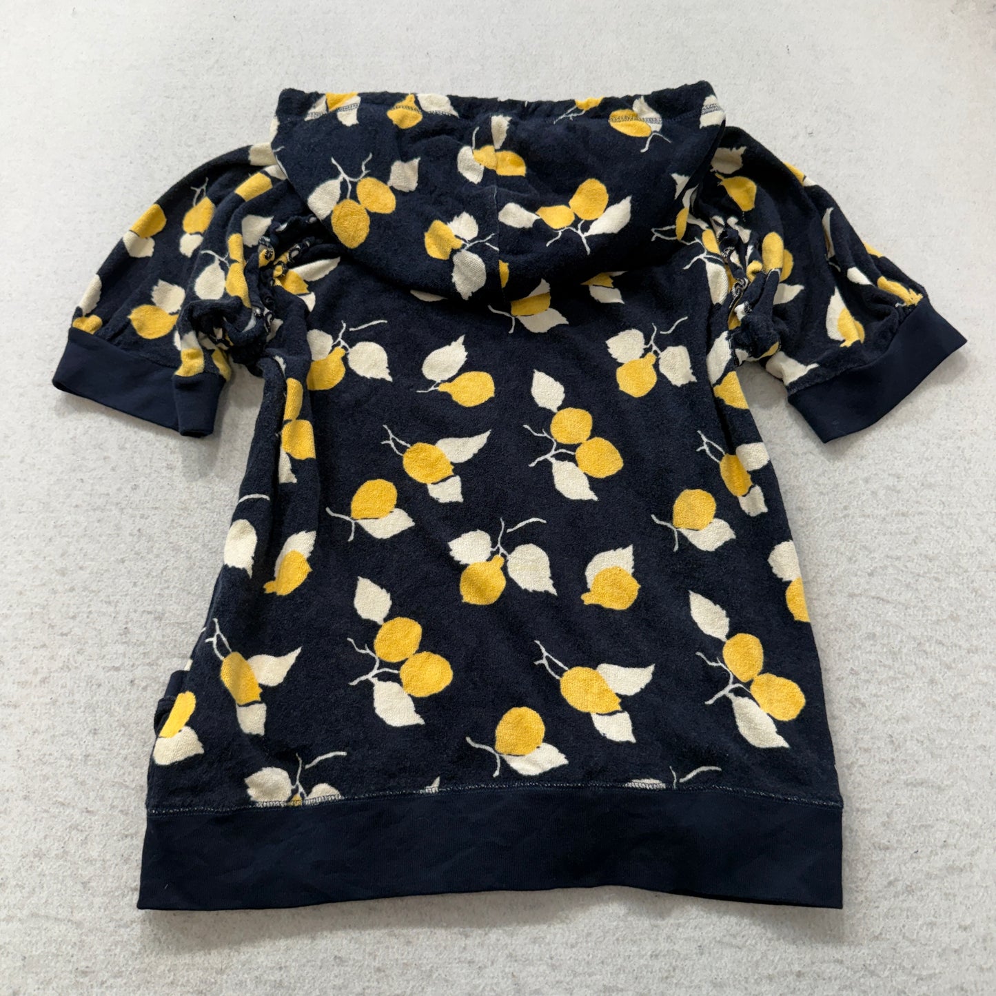 Vintage Juicy Couture Women's Navy Terry Cloth Lemon Print Pattern Hoodie Size L