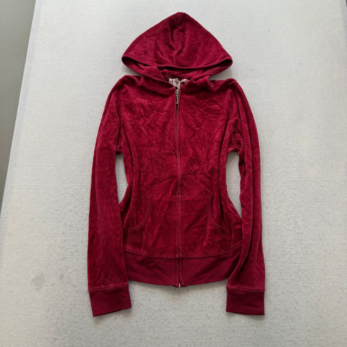 Vintage Juicy Couture "Scottie Dogs" Womens Burgundy Velour Zip Up Hoodie Size S