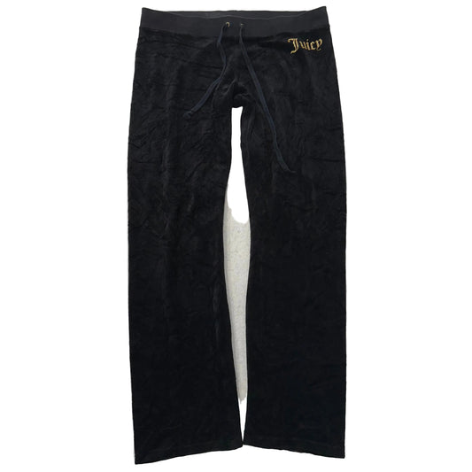 Juicy Couture Women's Jet Black Velour Flared Track Pant Logo Loungewear Size XL