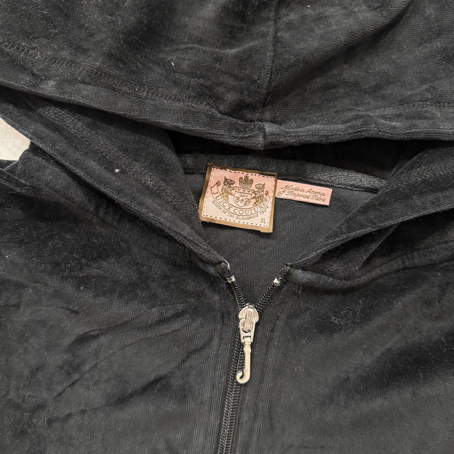 Juicy Couture Women's Black Velour Tracksuit Set Hoodie & Flared Pants Size XL