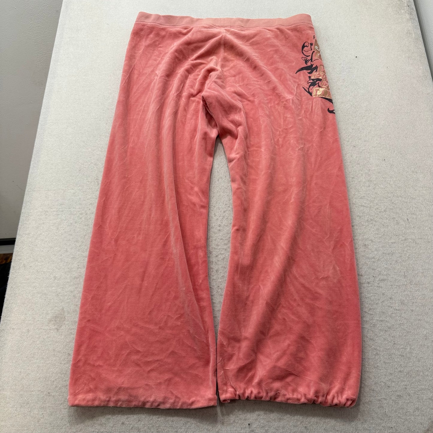 Juicy Couture Wrap you up in my love Women Coral Pink Velour Flared Pant Size XL
