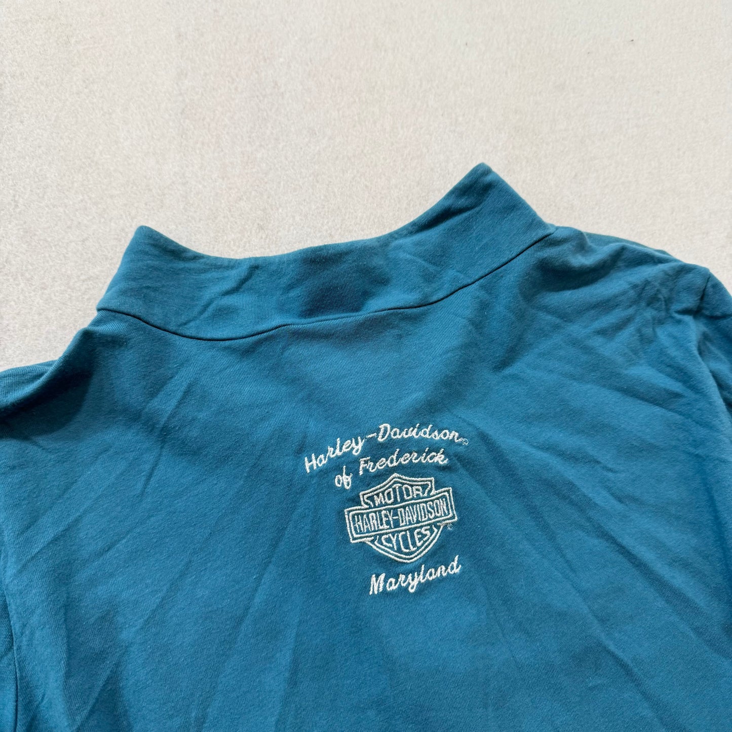 Harley Davidson Women's Teal Blue Cotton Pullover Shirt Quarter Zip Logo Size L