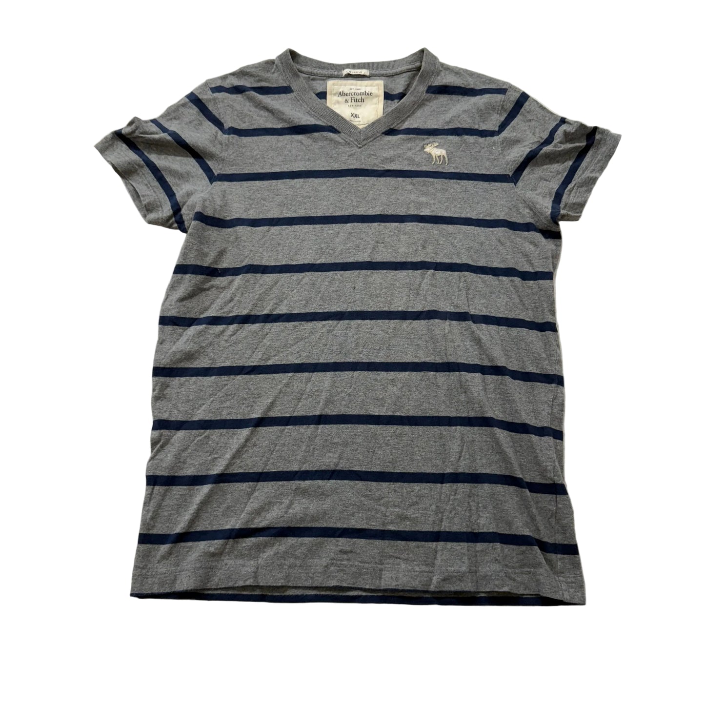 Abercrombie & Fitch Co. Men's Gray Navy Stripes Cotton T-Shirt V-Neck Size 2XL