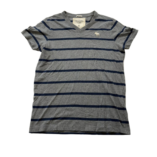 Abercrombie & Fitch Co. Men's Gray Navy Stripes Cotton T-Shirt V-Neck Size 2XL