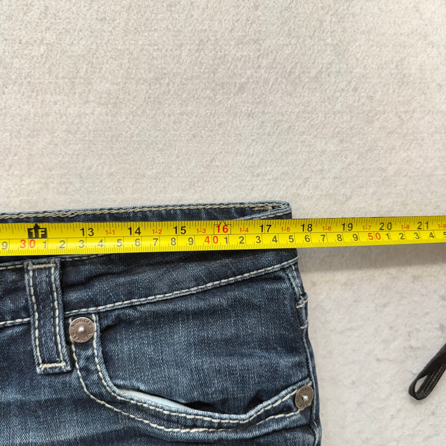 Big Star Women's Blue Denim Bootcut Jeans Horseshoe Flap Snap Pocket Y2K Size XL