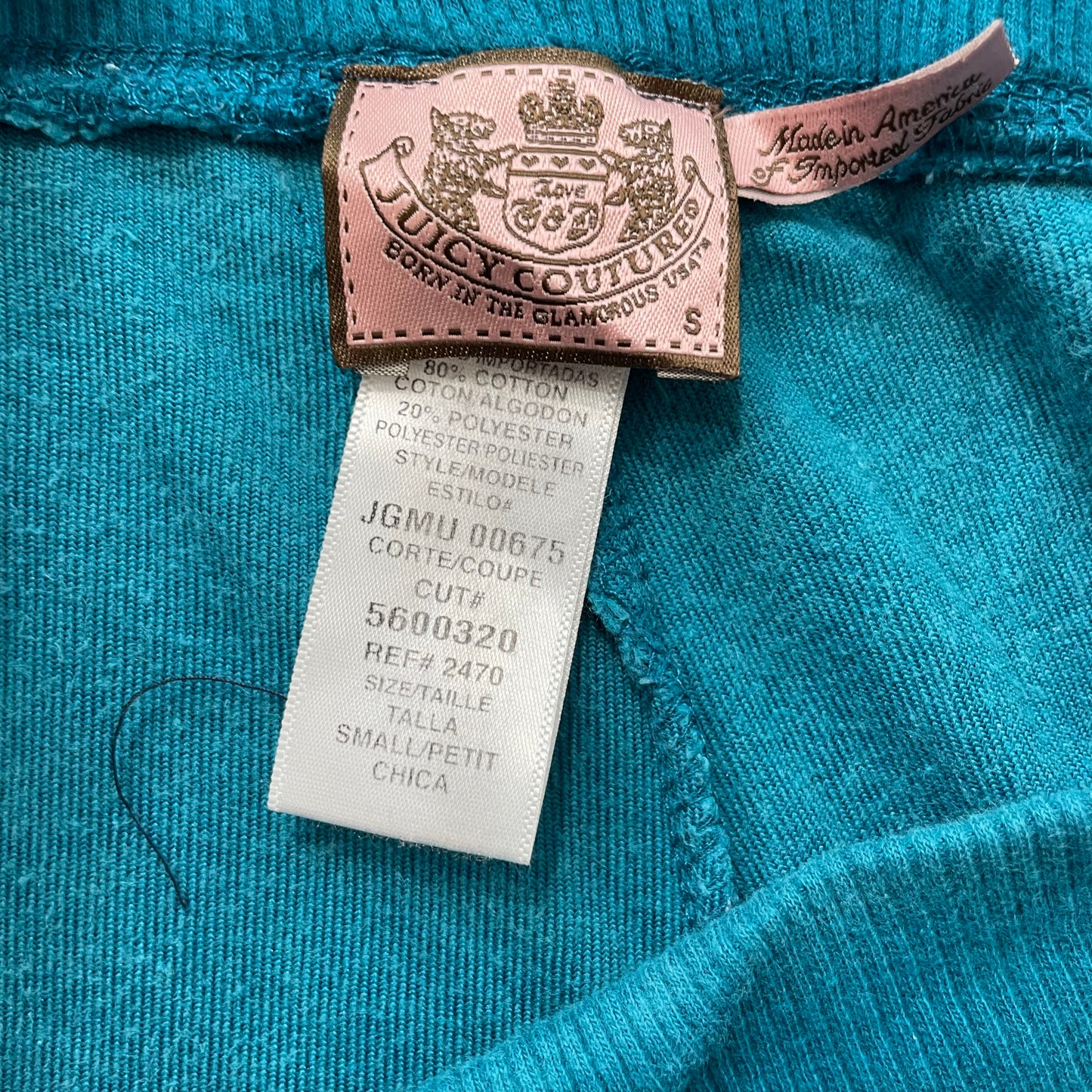 Vintage Juicy Couture Women's Bright Teal Velour Flared Track Pant Casual Size S