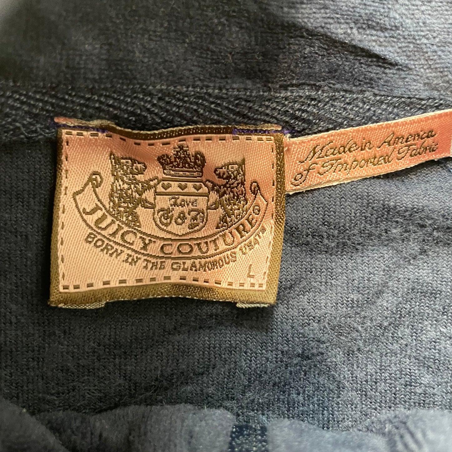 Vintage Juicy Couture Women's Navy Velour Zip-Up Track Jacket Pockets Y2k Size L