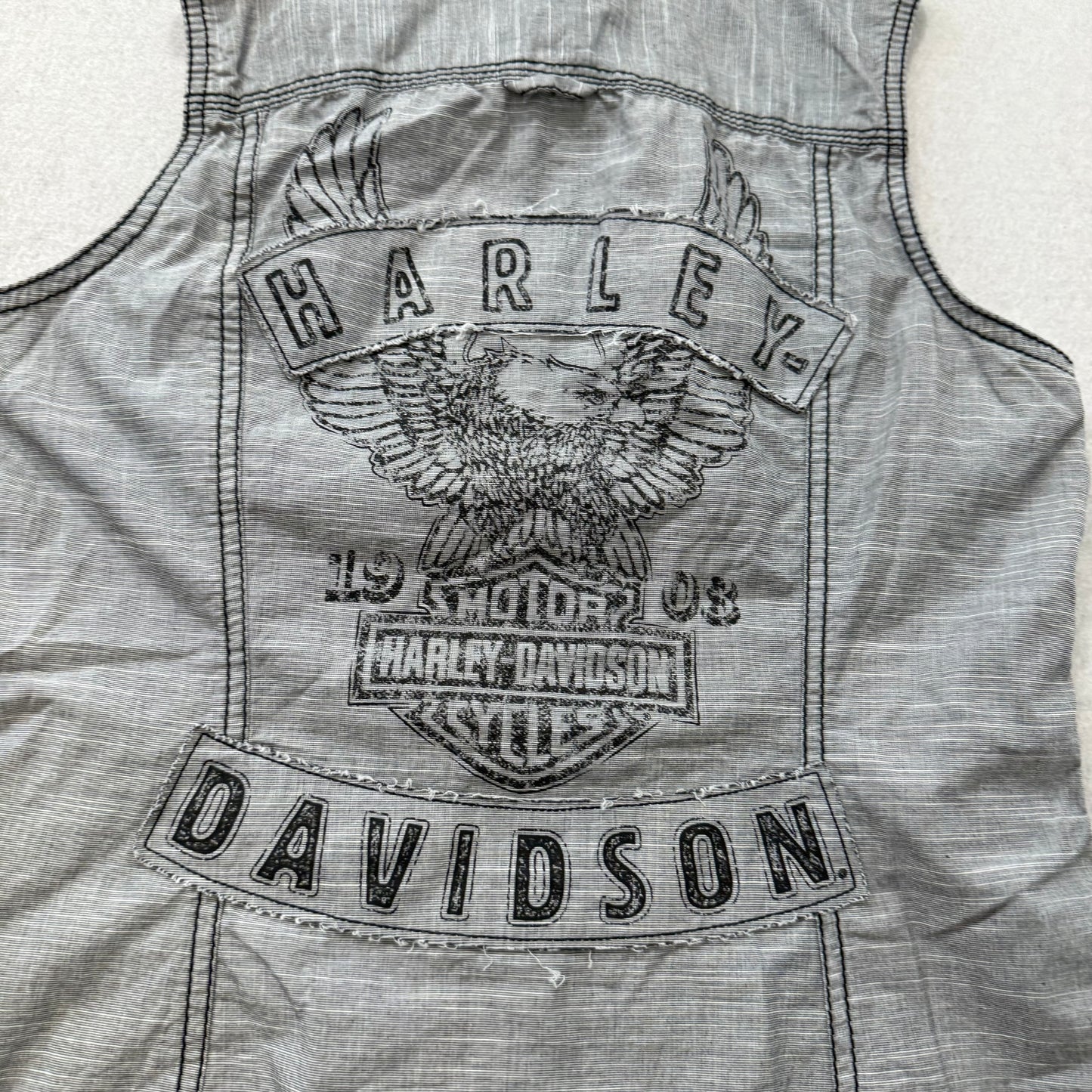 Harley-Davidson Women's Gray Eagle Snap Button Down Shirt Sleeveless Size S