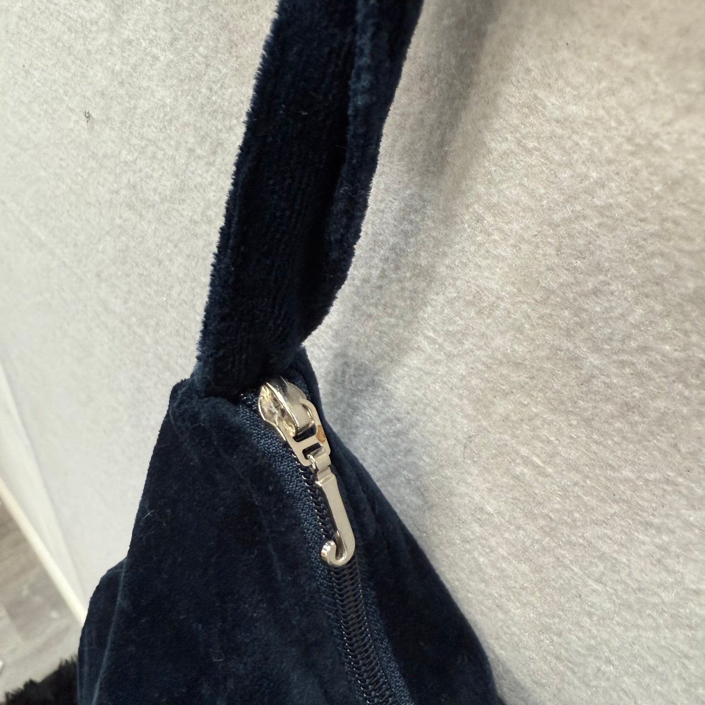 Juicy Couture Women's Navy Blue Velour Debossed Crown Shoulder Strap Hobo Bag
