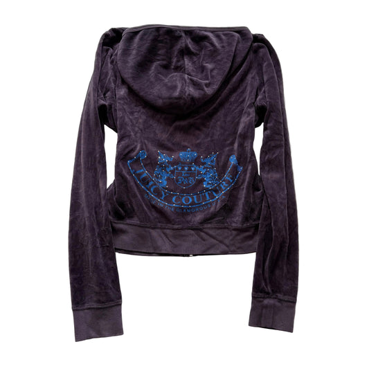 Juicy Couture Scottie Dogs Women's Charcoal Gray Velour Full Zip Hoodie Size XL