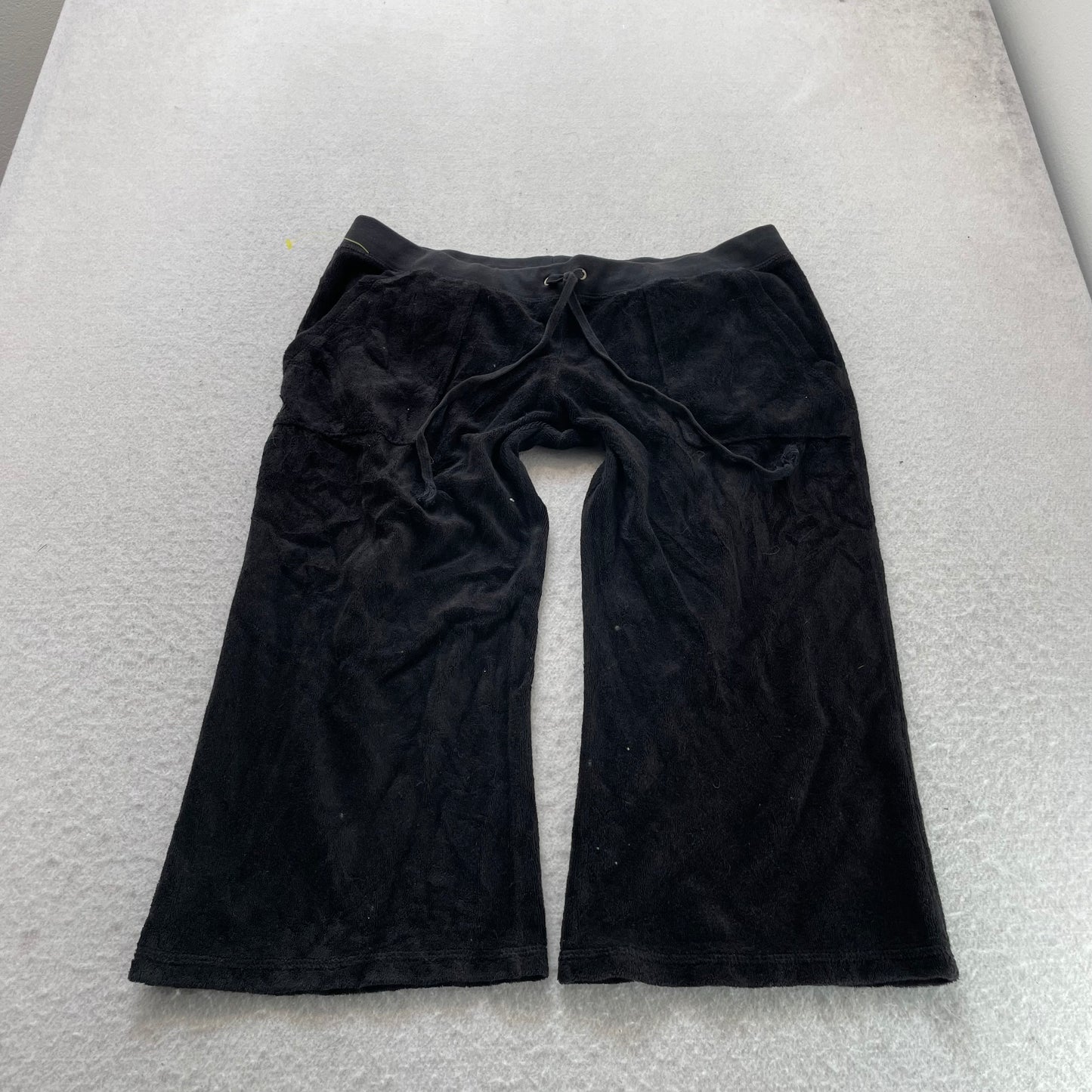 Juicy Couture Womens Black Terry Cloth Capris Pant Drawstring Flap Pocket Size M