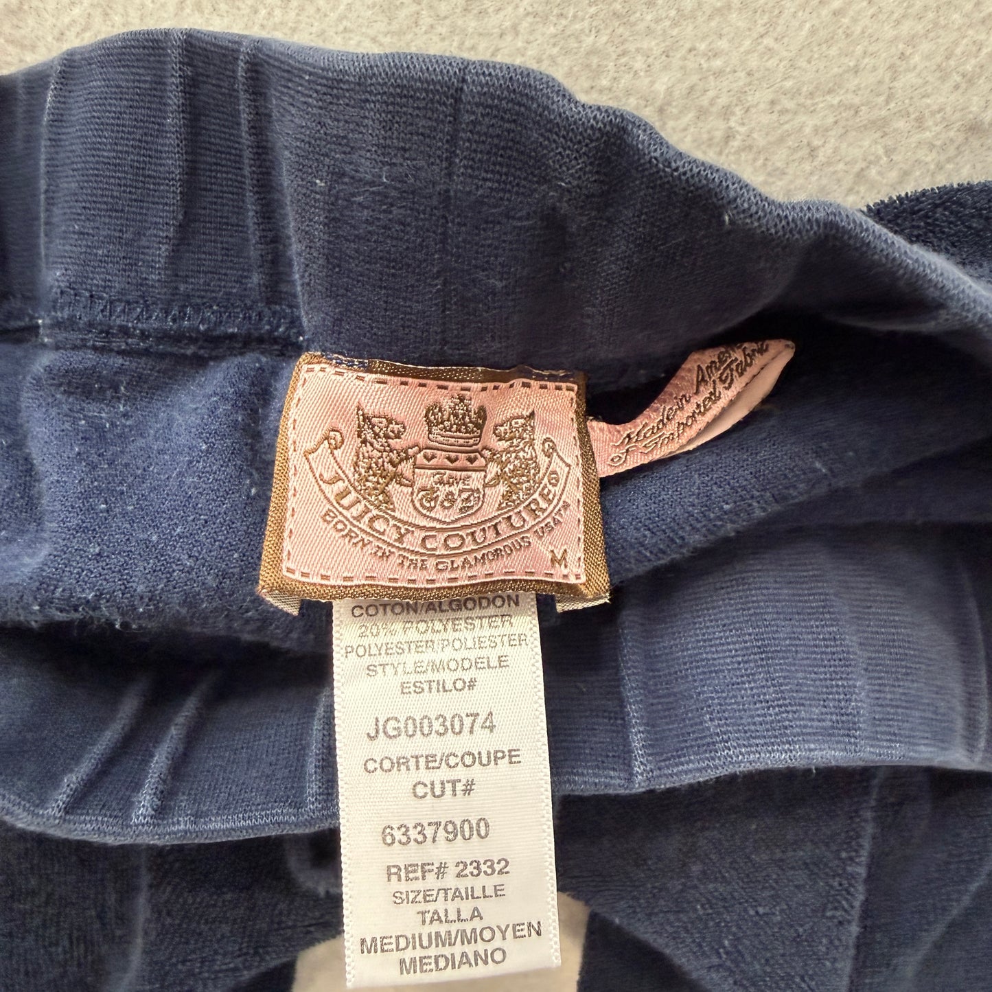 Juicy Couture Womens Navy Blue Terry Cloth Wide Leg Track Pant Drawstring Size M
