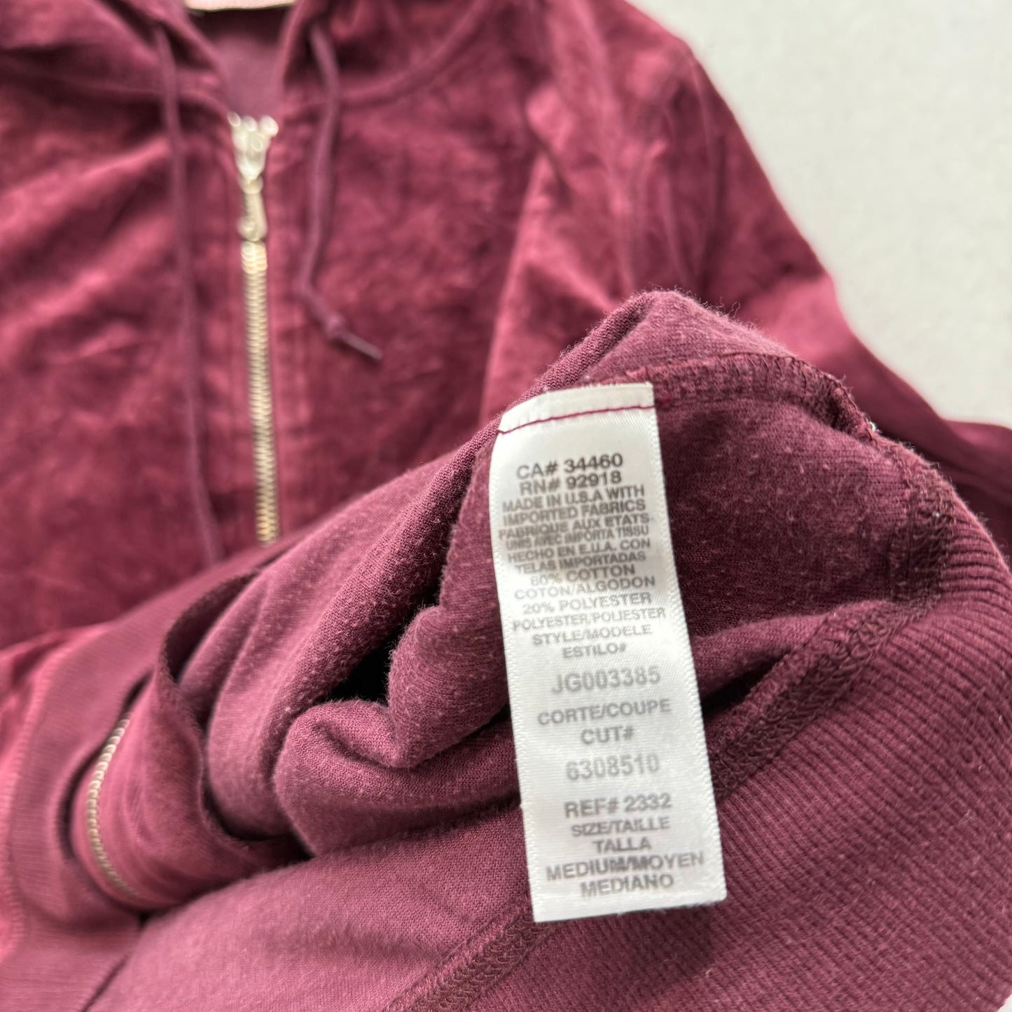 Juicy Couture Scottie Dogs Women's Burgundy Velour Zip-Up Hoodie Pockets Size M