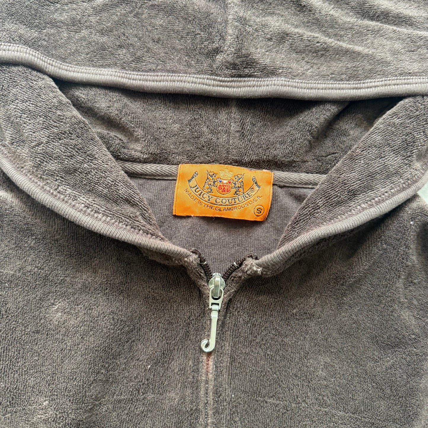 2003 Vtg Juicy Couture Womens Dark Brown Terry Cloth Zip-Up Hoodie Pocket Size S