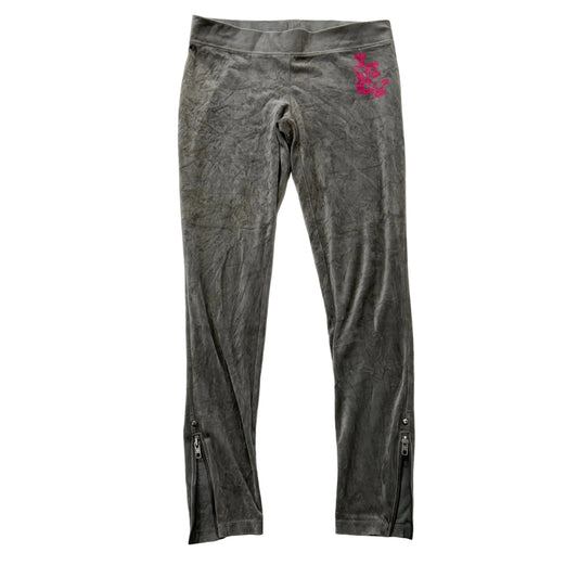 Vintage Juicy Couture Dark Grey Velour Ankle Zipper Crest Pants Size S