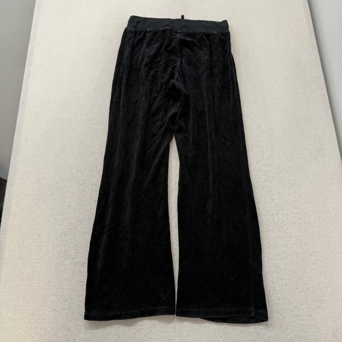 Vintage Juicy Couture Women's Black Velour Flared Wide Leg Track Pant Y2k Size S