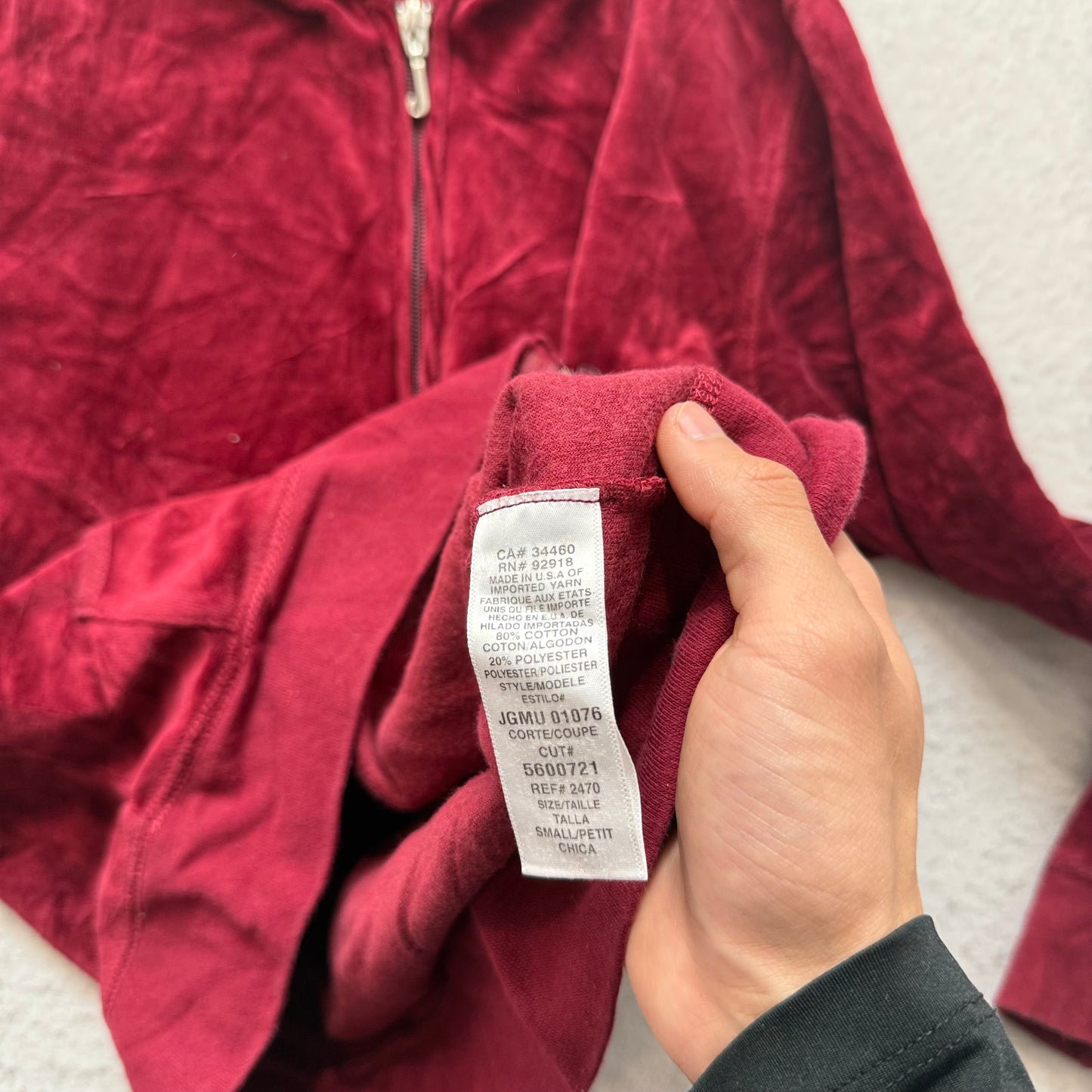 Vintage Juicy Couture Scottie Dogs Women's Maroon Velour Zip-Up Hoodie Size S