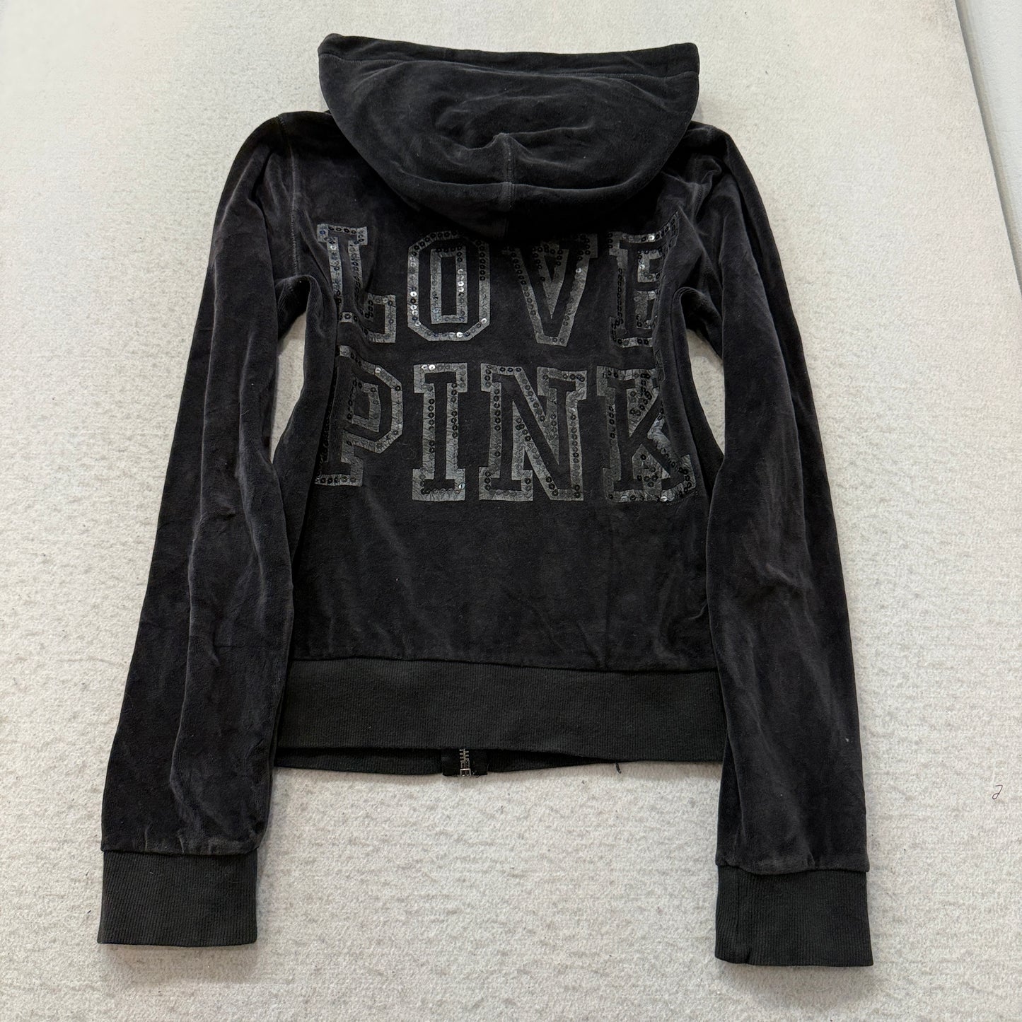 Victoria's Secret PINK Women's Black Velour Tracksuit Set Hoodie & Pants Size L