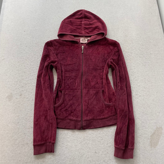 Juicy Couture Burgundy Velour Tracksuit Set Zip-Up Hoodie Drawstring Pant Size S