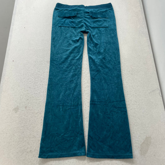 Vintage Juicy Couture Women's Teal Velour Flared Track Pants Pockets Y2k Size S