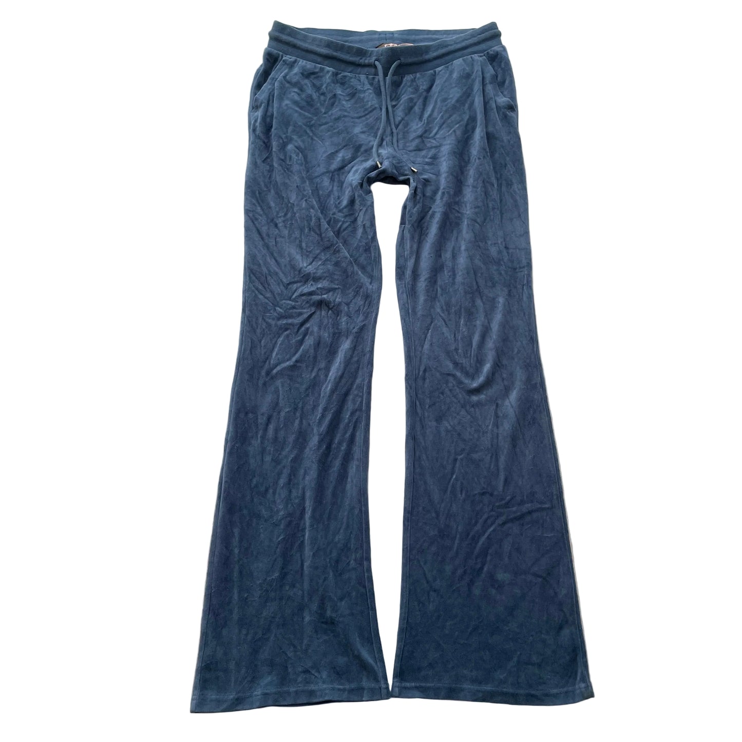 Vintage Juicy Couture Women Blue Velour Flared Leg Track Pant Drawstring Size L