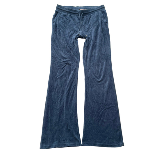 Vintage Juicy Couture Women Blue Velour Flared Leg Track Pant Drawstring Size L