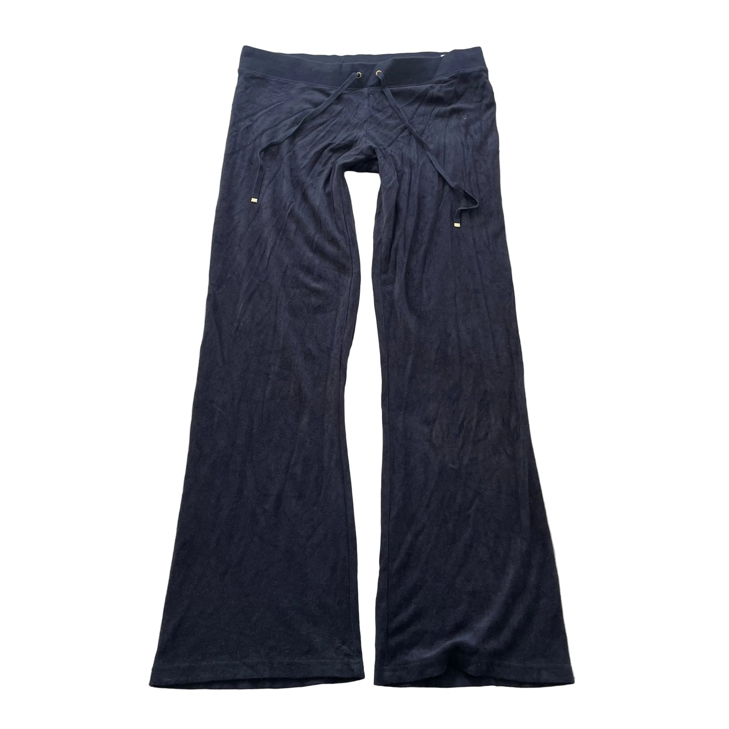 Juicy Couture Women's Navy Blue Terry Cloth Flared Track Pant Drawstring Size L